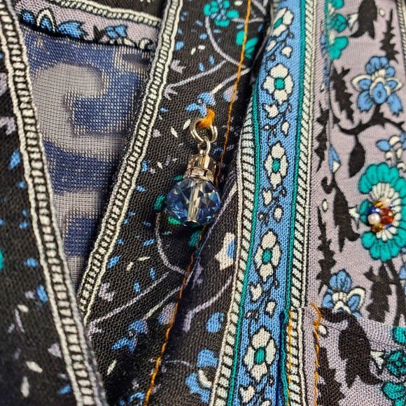 Aratta Silent Journey Embroidered Floral Blouse Tunic Womens Large Blue Boho EUC - Picture 2 of 16